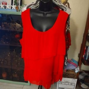 Red Sleeveless Tiered Ruffle Blouse